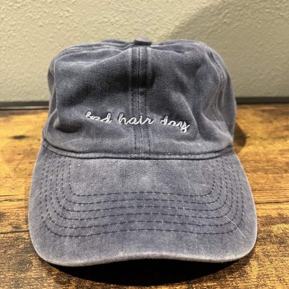 Bad Hair Day Hat Faded Blue Baseball Cap Adjustable Monkey Tail